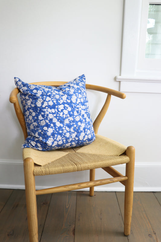 Blue Floral Throw Pillow