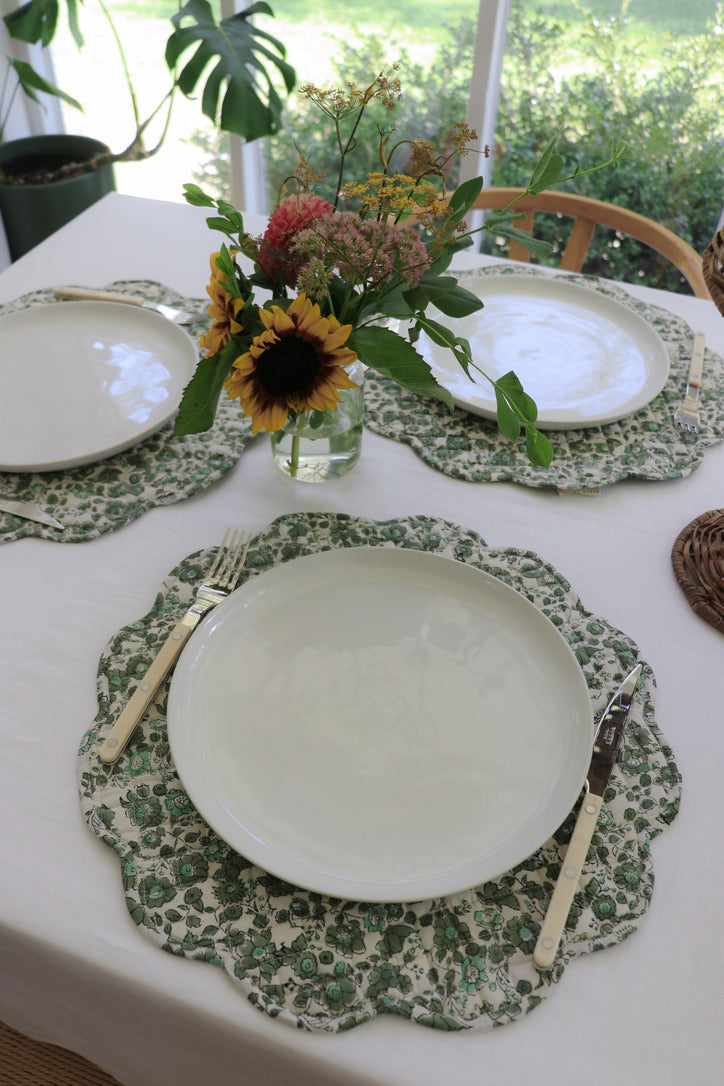 Olive Floral Scalloped Placemats (Set of 4)