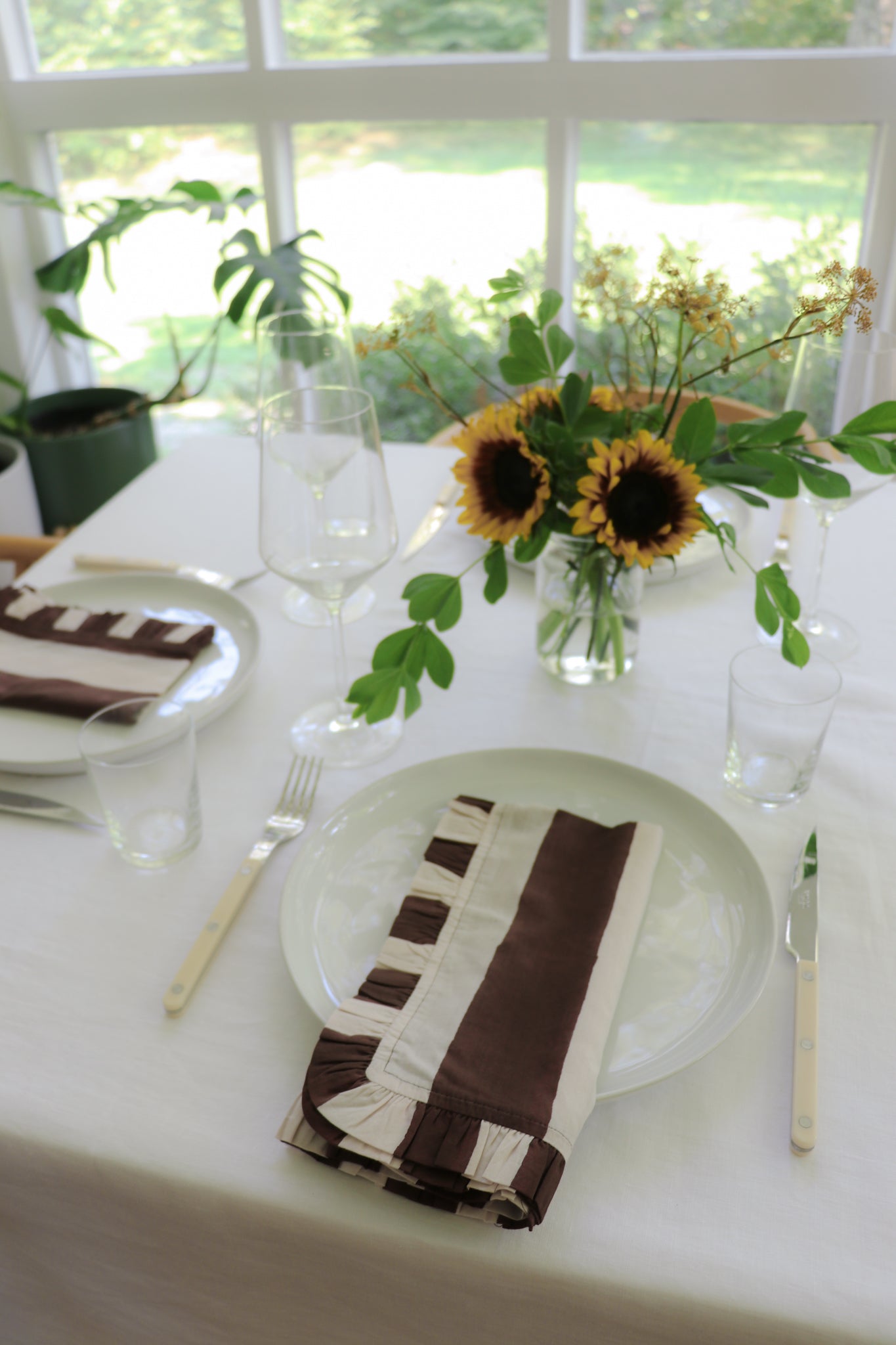 Chocolate Stripe Ruffled Napkins (Set of 4)