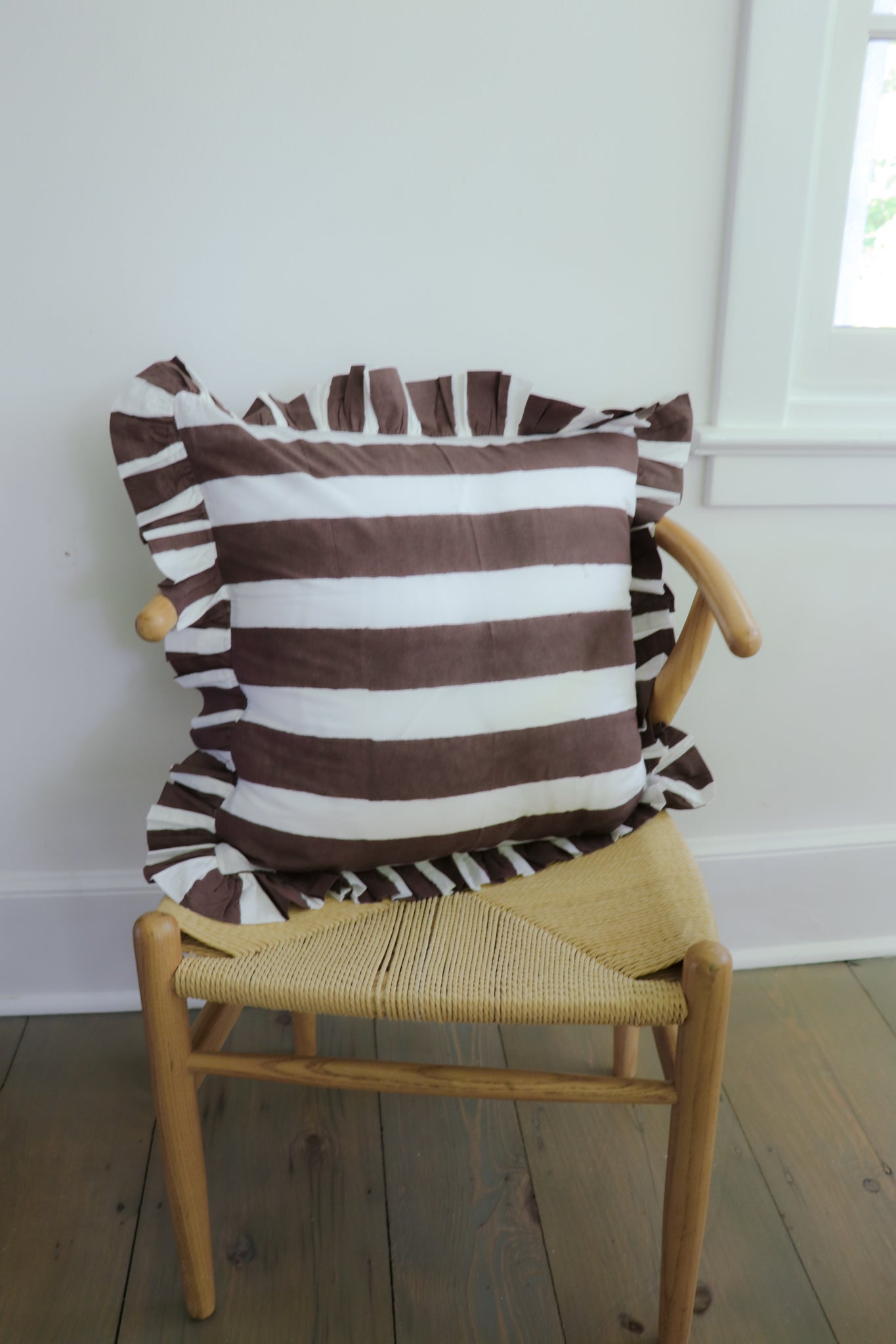 Chocolate Stripe Ruffled Throw Pillow (20-inch)