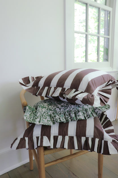 Chocolate Stripe Ruffled Throw Pillow (20-inch)