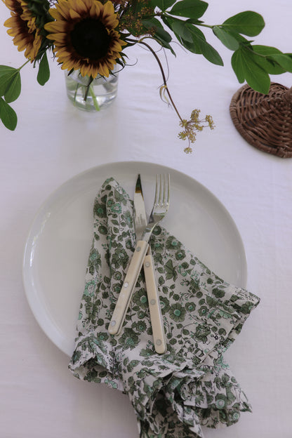 Olive Floral Ruffled Napkins (Set of 4)