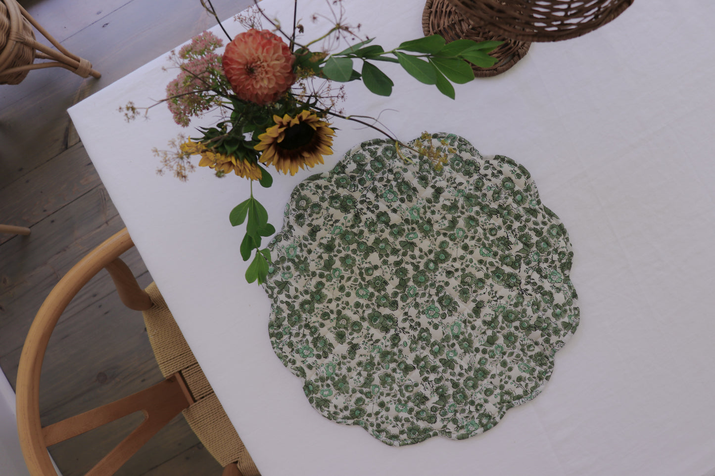 Olive Floral Scalloped Placemats (Set of 4)