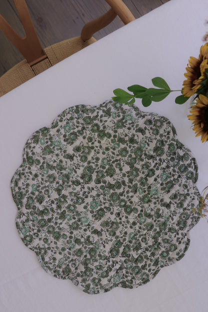 Olive Floral Scalloped Placemats (Set of 4)