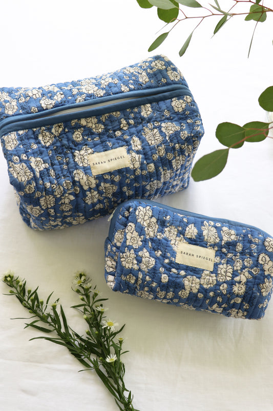 Blue Floral Toiletry Bag Set
